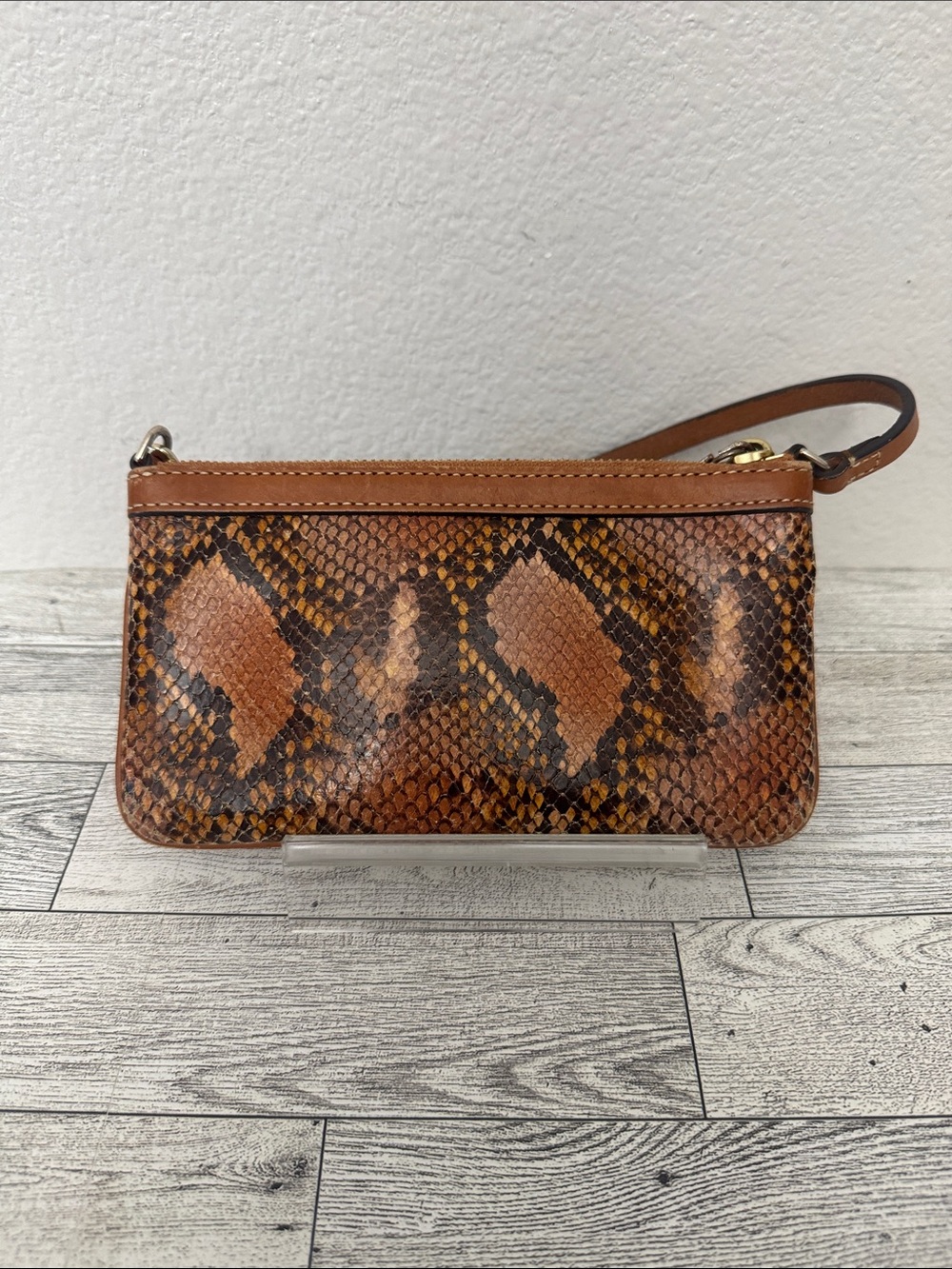 Dooney & Bourke Brown Snake Print Embossed Leather Wristlet - Picture 3 of 8